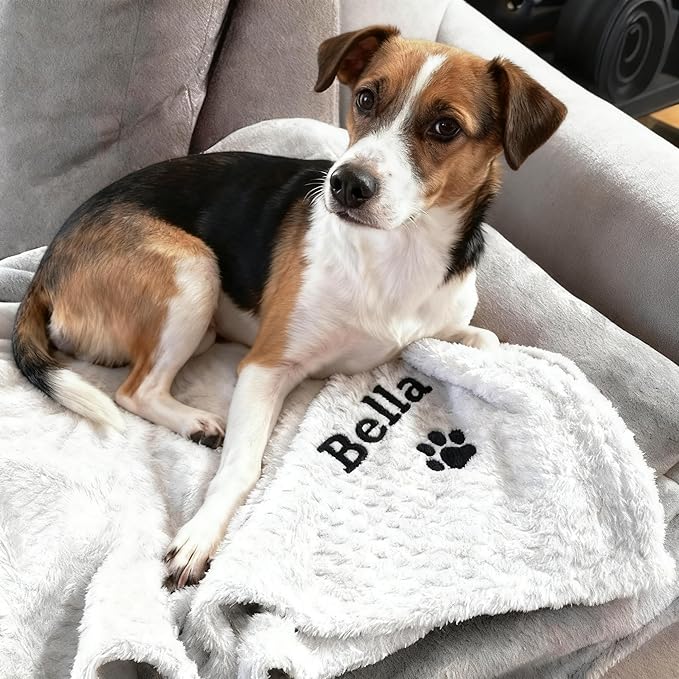 Personalised Pet Blanket with Name & Paw Print, Custom Embroidered Dog Cat - Image 3