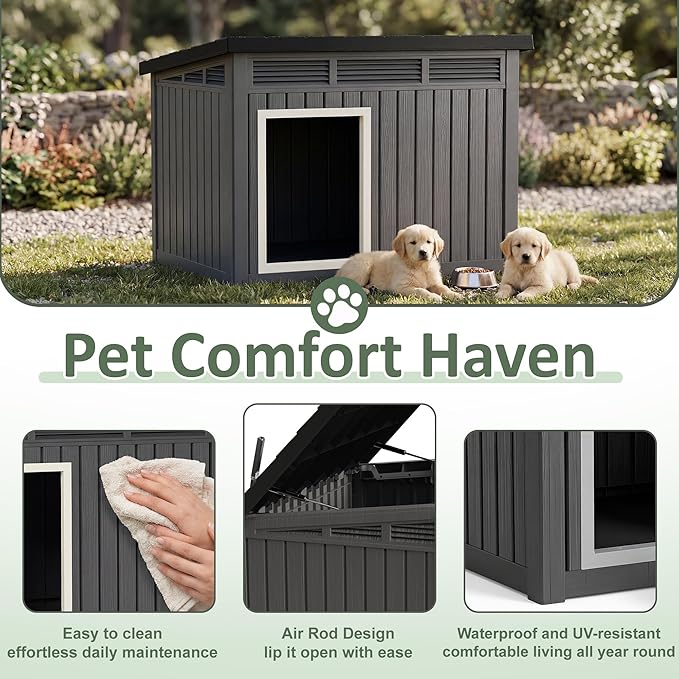 DRATO Large Dog House, Weatherproof Resin Large Dog House Outdoor - Image 3