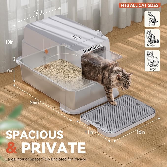 Wooaidagg Enclosed Stainless Steel Cat Litter Box - Image 3
