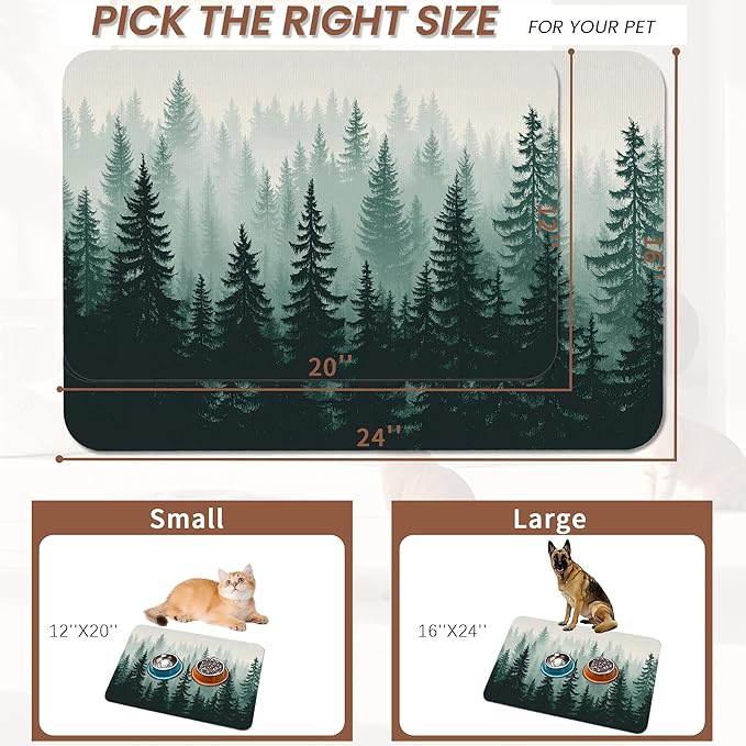 Misty Forest Pet Feeding Mat, Absorbent Quick-Dry Cat Dog Food and Water Bowl - Image 2