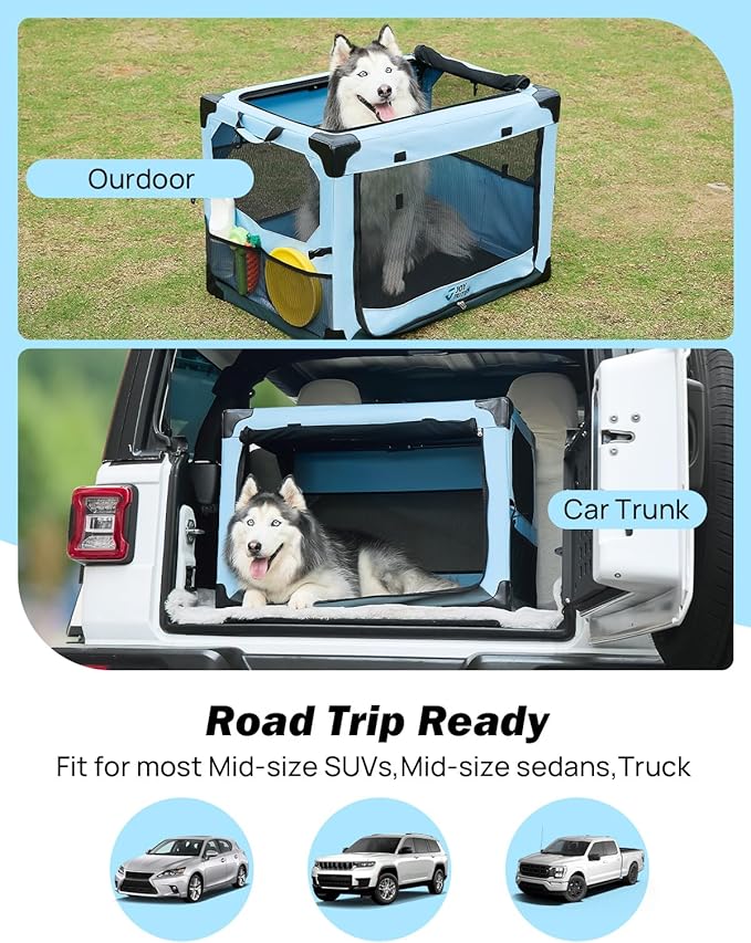JOYTUTUS 32 Inch Collapsible Dog Crate, Steel Frame 8-Bar Foldable Soft Kennel - Image 5