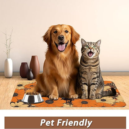 Black Cat Dog Food Mat for Floors, Fall Flower Daisy Absorbent Pet Food and - Image 6