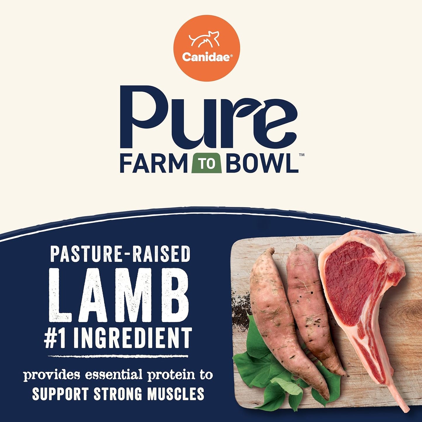 Canidae Pure Farm to Bowl Pasture-Raised Lamb & Sweet Potato, Grain-Free Dry Dog Food, Adult, 22lb