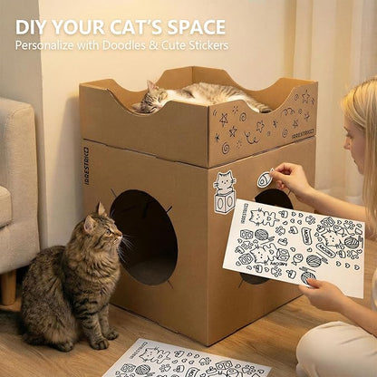 Modular Cardboard Cat Condo System, Semi-Enclosed Cube Module - Image 3