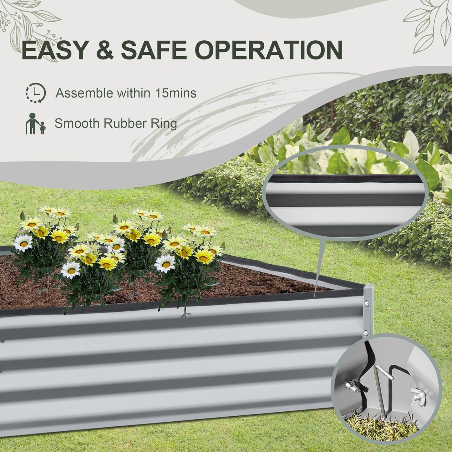 Domi Galvanized Raised Garden Bed, 8x4x1Ft Thickening Metal Planter Box for Vegetables Bottomless for Backyard Outdoor, 1" Deep w/ 228 Gallon Capacity - Silvery