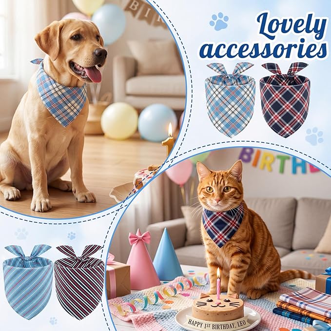 Weewooday 9 Pcs Large Dog Bandanas Buffalo Plaid Striped Dog Scarf Printing - Image 5