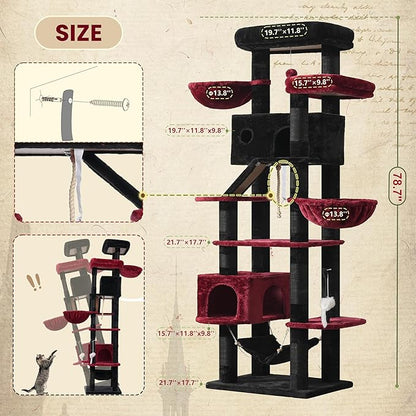Gitelsnour Gothic Cat Tree for Large Cats, 78.7" Tall Cat Tower for Indoor Cats - Image 7