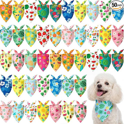 50 Pcs Summer Theme Dog Bandanas Bulk Tropical Bandanas by Jeere