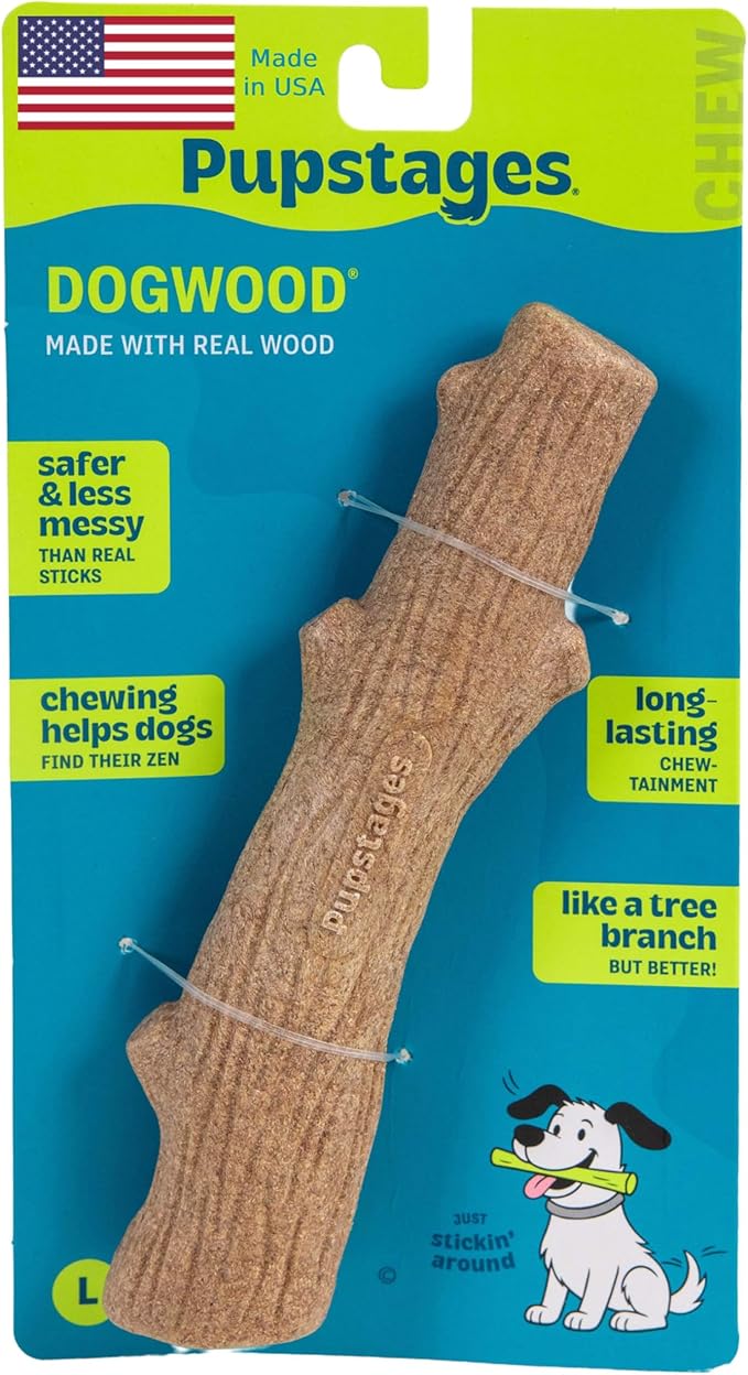 Pupstages Dogwood Dog Chew Toy, Made in the USA – Real-Wood Blend, Natural by Pupstages