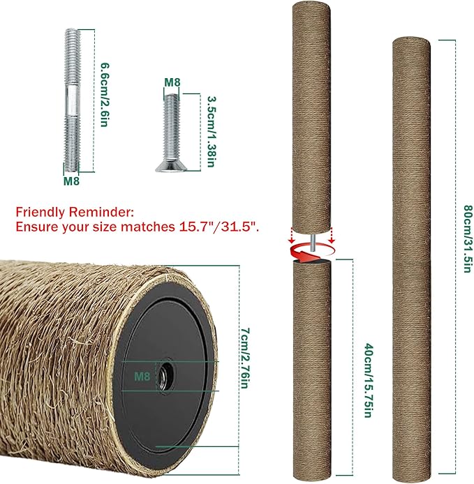 Cat Scratching Post Replacement Pole, Natural Sisal Cat Tree Replacement Parts - Image 2