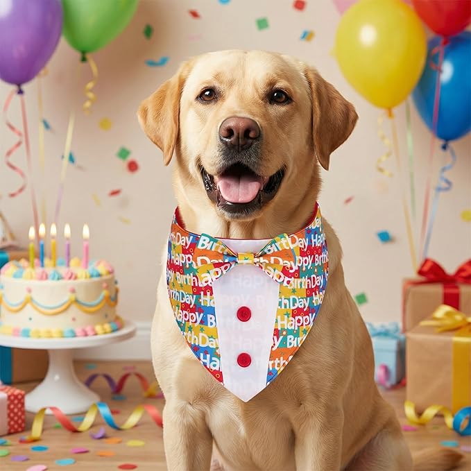 ADOGGYGO Birthday Dog Tuxedo, Adjustable Happy Birthday Print Pet Bowtie Collar - Image 3