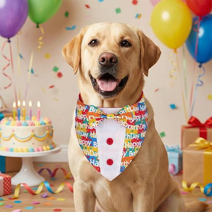 ADOGGYGO Birthday Dog Tuxedo, Adjustable Happy Birthday Print Pet Bowtie Collar - Image 3