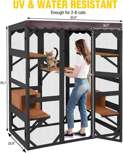 70.1’’ Large Wooden Catio Outdoor Cat Enclosure, Hammock and Scratching Post - Image 7