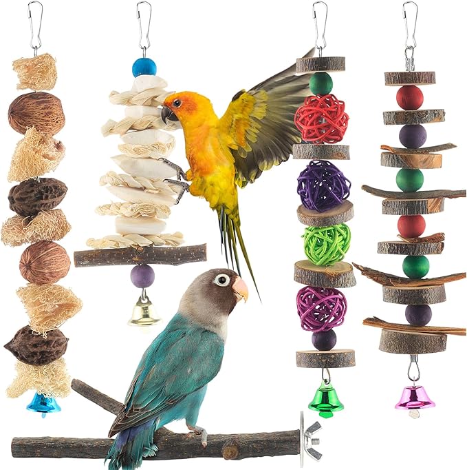 Bissap Bird Chew Toys, 5 Packs Parakeet Natural Wood Toys Parrot Hanging Cage by Bissap