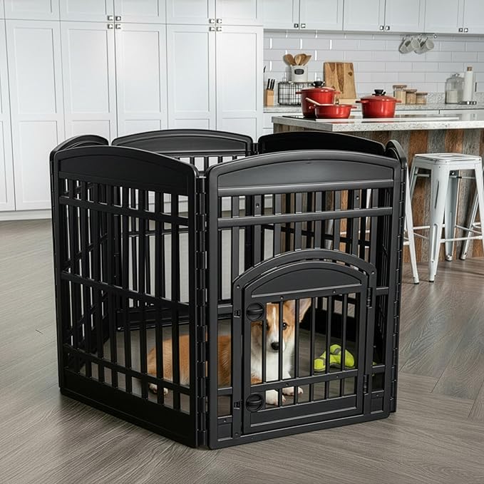 IRIS USA Dog Playpen with Door, 34” 6 Panel Pet Exercise Pen – Indoor Outdoor - Image 8