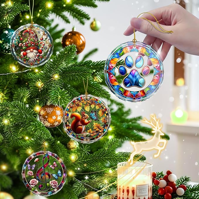 Paw Print Christmas Ornament, Stained Glass Ornaments and Christmas Tree - Image 4