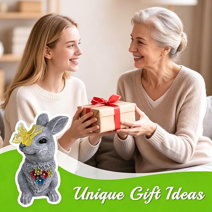 Solar Bunny Garden Statue with Glowing Butterfly - Image 3