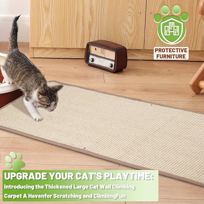 Natural Sisal Cat Wall Climbing Carpet, Wall Scratcher Carpet Mat Pad, Cat - Image 4