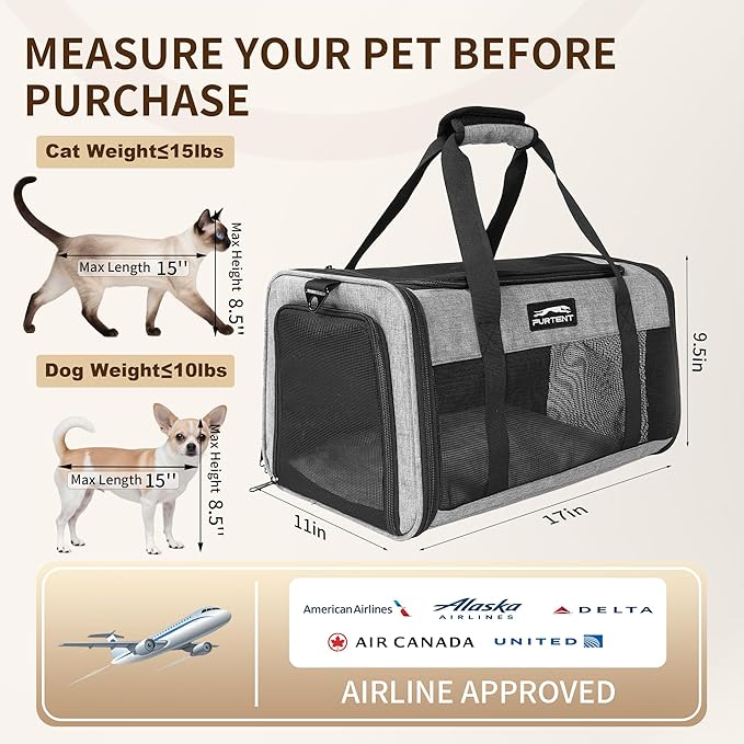 TSA Approved Pet Carrier for Small Cats and Puppies, Soft-Sided and Foldable - Image 2