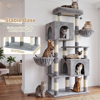 Heybly 68.1" Cat Tree with Oversized Top Platform & Wide Base, Heavy Duty Cat - Image 2