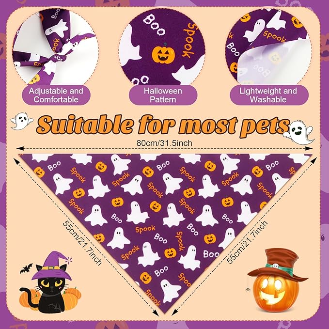 Preboun 50 Pcs Halloween Dog Bandanas Bulk Pumpkin Ghost Bandanas - Image 3