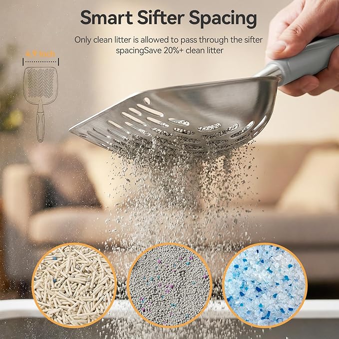 Cat Litter Scoop, Large Long Handle Kitty Metal Scooper, Heavy Duty Aluminum - Image 5