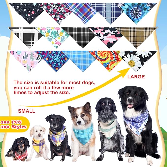 Huhumy 100 Pcs Plaid Dog Bandanas Bulk Pet Bibs Colorful Triangle Scarf Plaid - Image 4