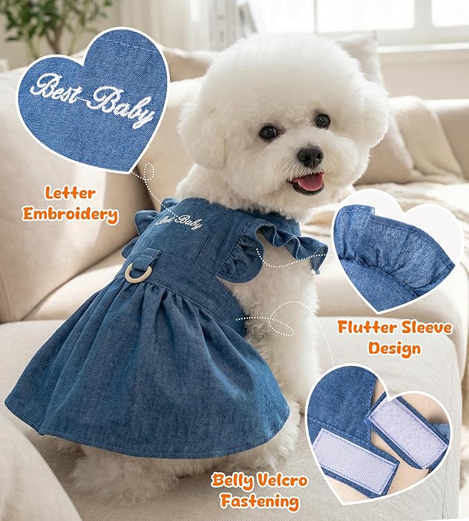 Denim Cat Dog Dress Clothes for Small Dogs - Image 4