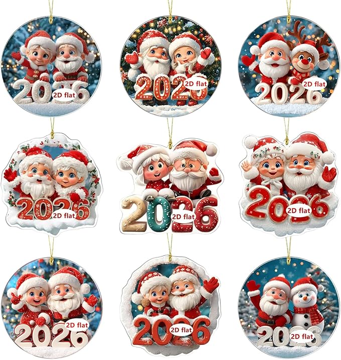 9 Pcs Christmas Tree Decorations 2026 Merry Christmas Santa Claus Hanging by BHOOKA