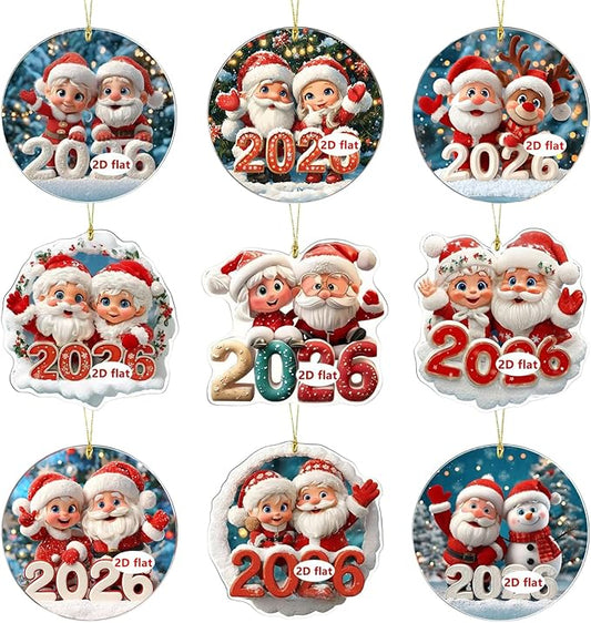 9 Pcs Christmas Tree Decorations 2026 Merry Christmas Santa Claus Hanging by BHOOKA