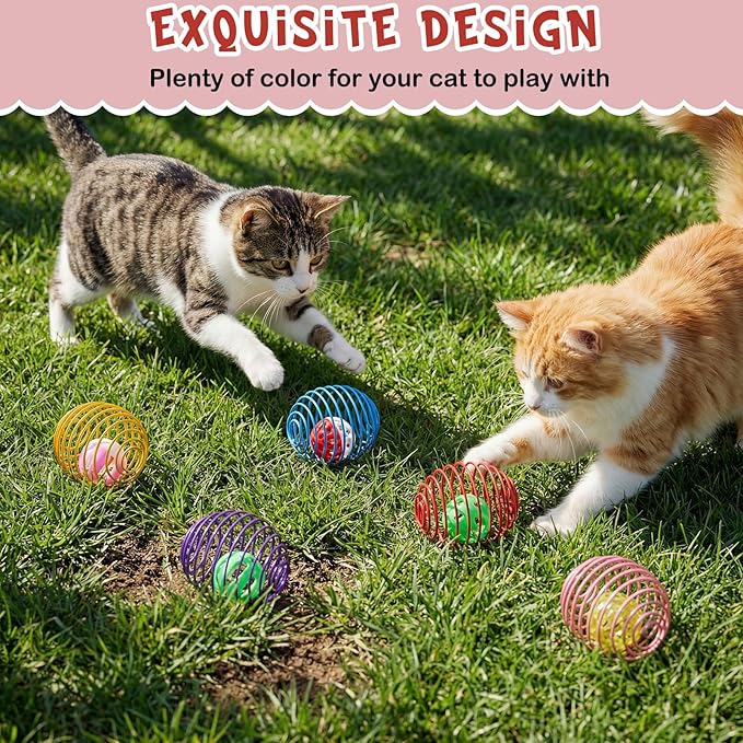 Jecery 5 Pcs Cat Spring Toys Stretchable Rolling Balls Colorful Playful Coils - Image 4