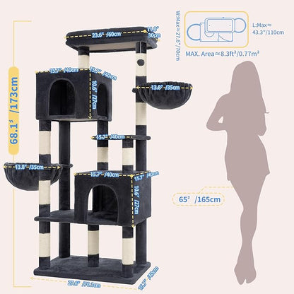 Heybly 68.1" Cat Tree with Oversized Top Platform & Wide Base, Heavy Duty Cat - Image 5