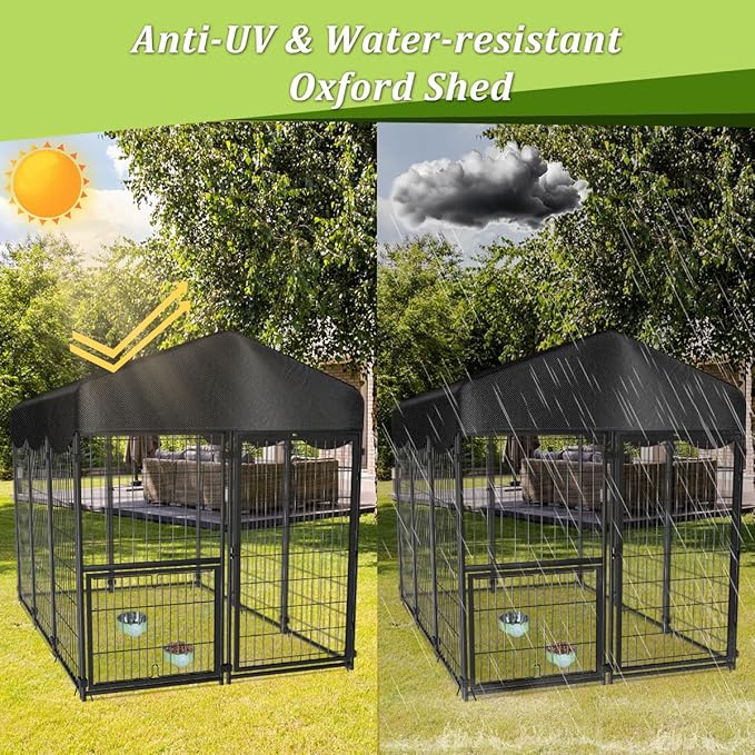 Dog Kennel Outdoor with Roof, 4x4.5x6.2FT Large Heavy Duty Outside Dog Enclosure - Image 4