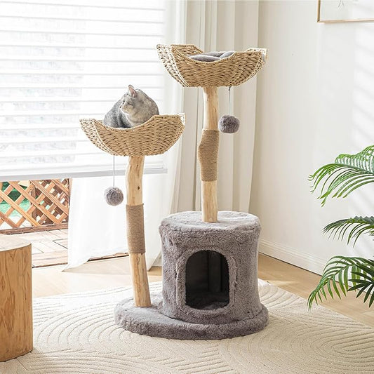Modern Cat Tree for Indoor Cats Large Adult, 46.5" Tall Wooden Cat Tower for by Unknown