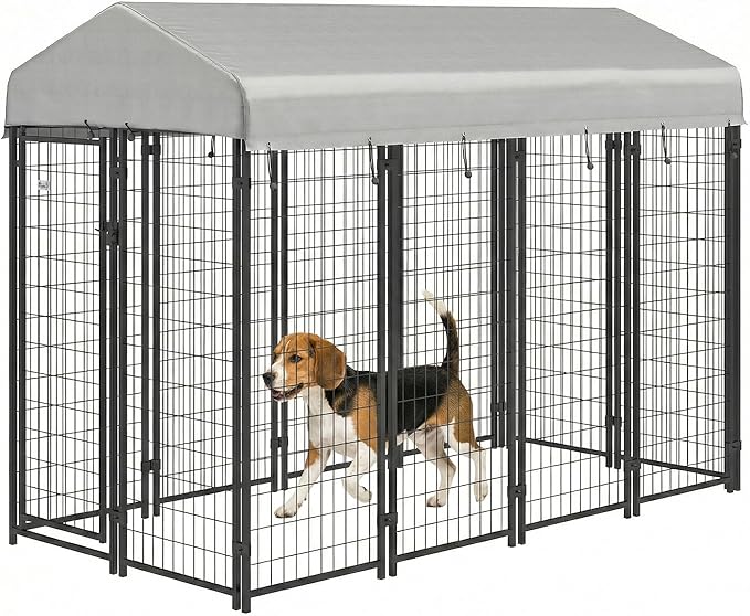 PawHut Outdoor Dog Kennel with Roof, UV-Resistant & Waterproof Cover, by PawHut