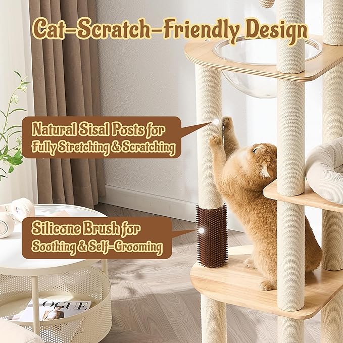 Modern Solid Wood Cat Tree for Indoor Cats Up to 15lbs, Scratcher & - Image 7