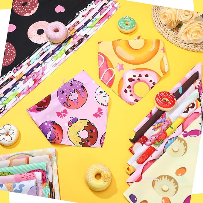 Huhumy 100 Pcs Donut Dog Bandanas Bulk Pet Bibs Colorful Triangle Scarf Donut - Image 4