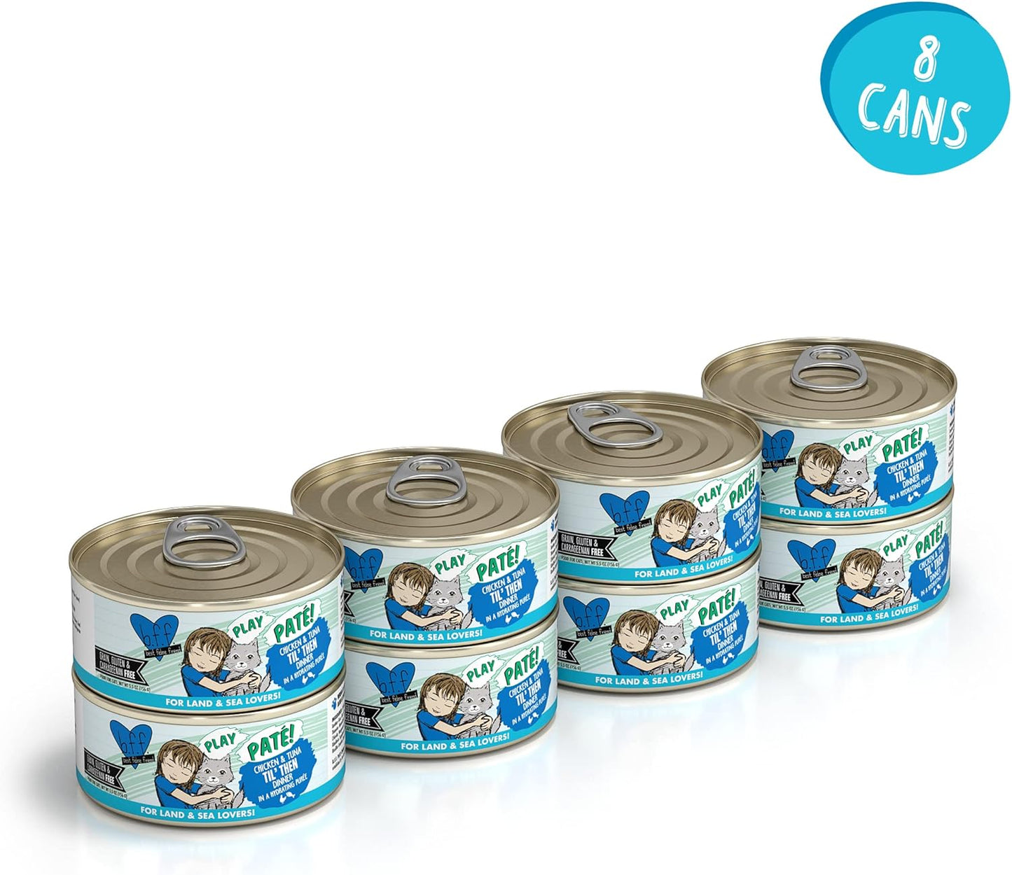 Weruva B.F.F. Play - Best Feline Friend Paté Lovers, Aw Yeah!, Chicken & Tuna Til' Then with Chicken & Tuna, 5.5oz Can (Pack of 8)