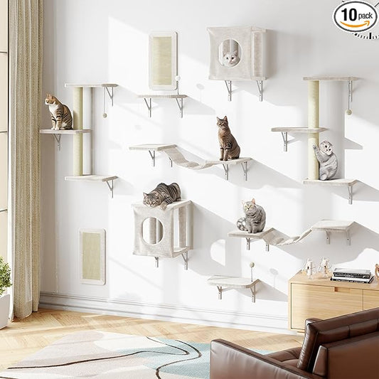 NUNU LAB Cat Wall Shelves, 10-in-1 Wall-Mounted Cat Furniture Set, Large Cat by NUNULAB
