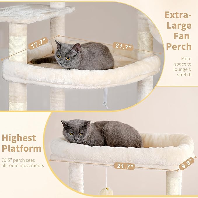 Heybly Tall Cat Tree for Large Cat, 80-inch Multi-Level Cat Tower for Indoor - Image 2