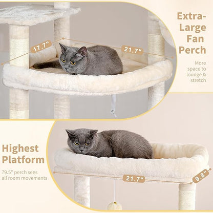 Heybly Tall Cat Tree for Large Cat, 80-inch Multi-Level Cat Tower for Indoor - Image 2