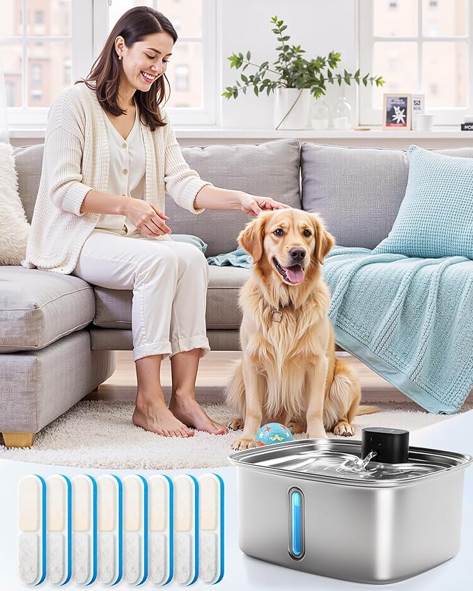 10L Pet Water Fountain Filters, Stainless Steel Dog Cat Dispenser - Image 7