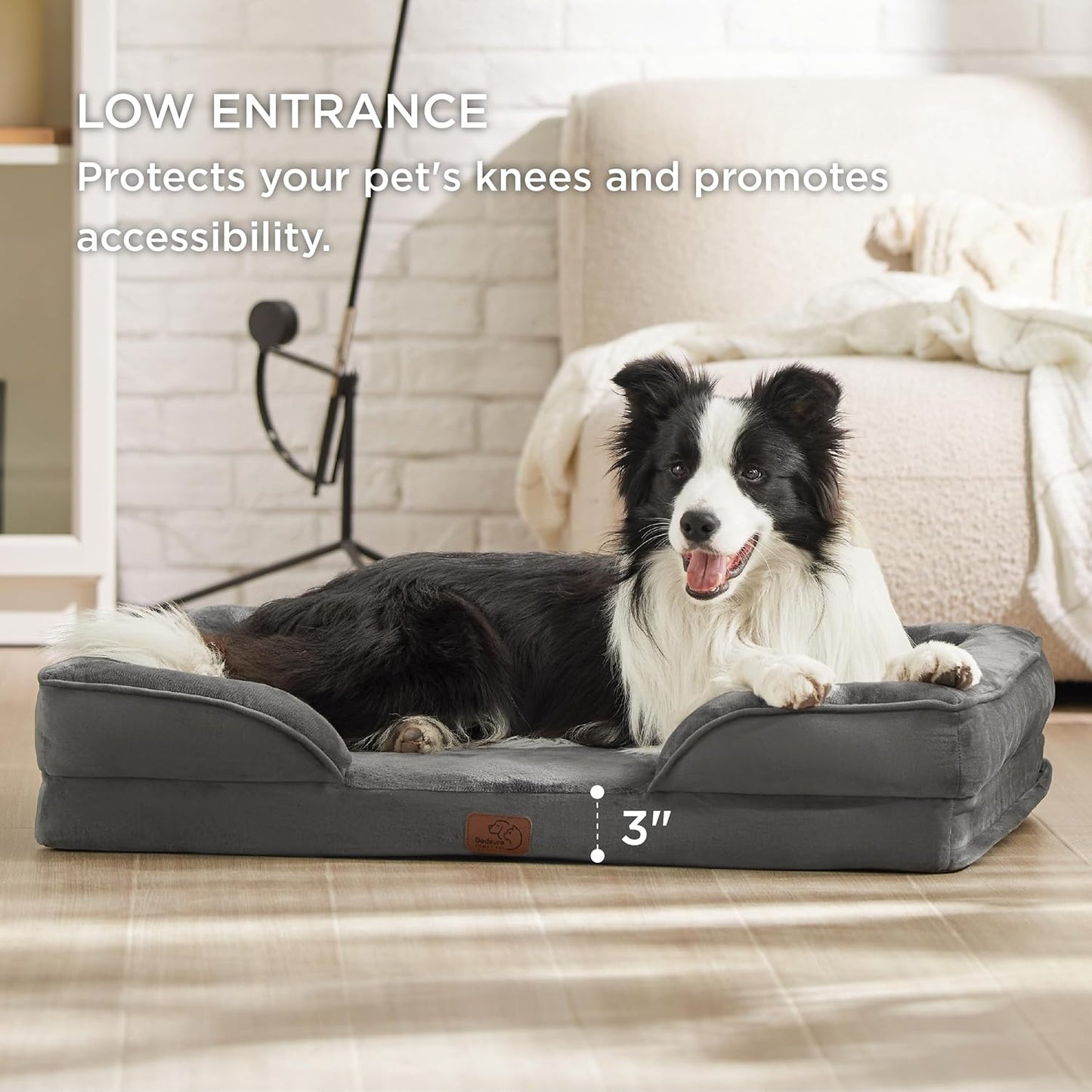 Bedsure Orthopedic Dog Beds Large Sized Dog - Washable Large Dog Cat Bed Waterproof, Comfort Dogs Couch Sofa with Washable Removable Cover, Pet Bed with Nonskid Bottom, Dark Grey, 35"