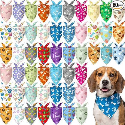 Tallew 60 Pcs Paw Print Dog Bandanas Bulk Summer Colorful Paw Bandanas Charm by Tallew