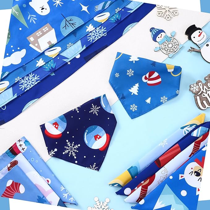 Huhumy 100 Pcs Winter Dog Bandanas Bulk Pet Bibs Blue Triangle Scarf Snowflake - Image 3
