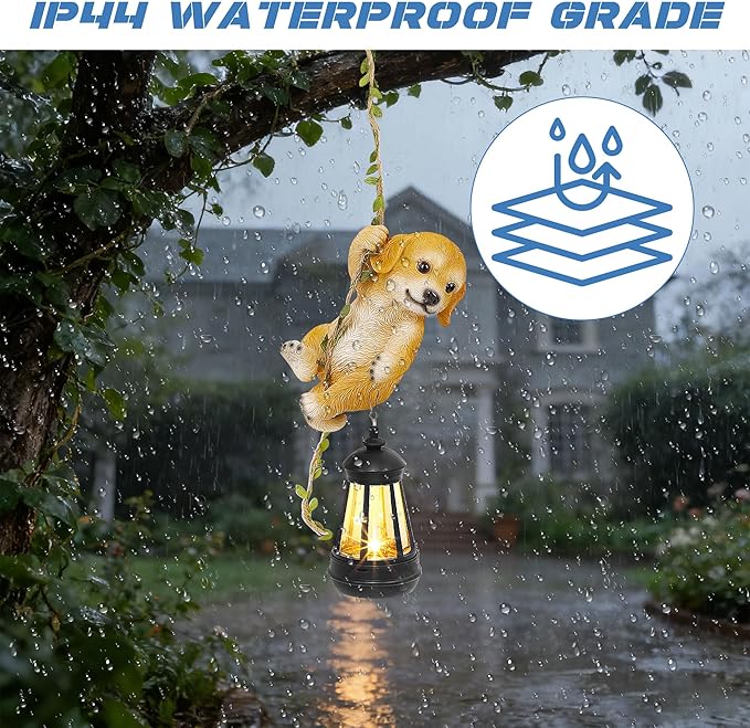 Solar Hanging Dog Statue, Outdoor Resin Golden Retriever Dog Figurine - Image 5