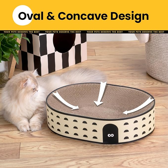 Conlun Oval Cat Scratcher Bed, 2-in-1 Cat Scratching Board, Natural Corrugated - Image 6