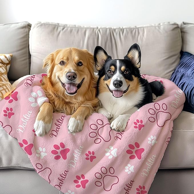 Personalized Dog Blankets with Name, Custom Paw Print Blanket - Image 3