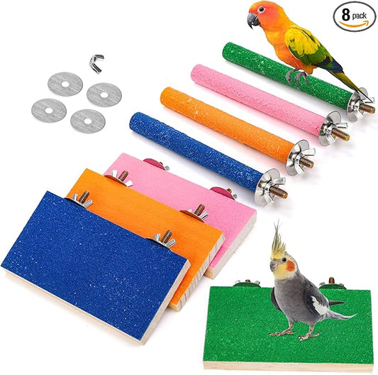8 Pcs Bird Perch Stand Toy, Colorful Wood Parrot Perch Stand Platform Paw by Mezchi