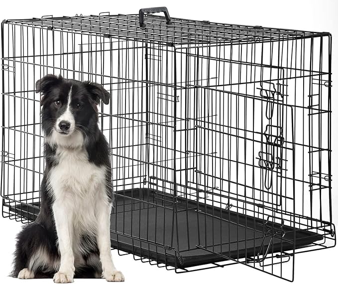 FDW Dog Crate for Large Dogs 48 Inch Folding Metal WirePet Cage Double Door by FDW